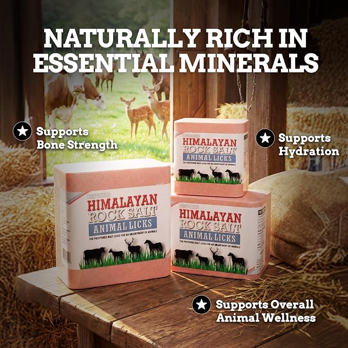 Salt Block for Deer & Horses – Compressed Mineral Salt Lick for Livestock, Cattle & Goats – Himalayan Secrets Pink Rock Salt Block (22LB/10KG, Block w/ Mounting Hole)
