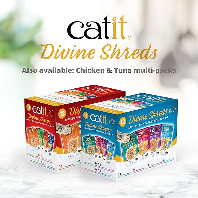 Catit Divine Shreds Premium Cat Food Topper, Chicken with Mackerel & Broccoli