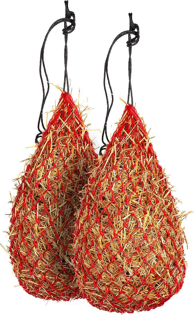 Majestic Ally 2 pcs Slow Feed 42” Hay Net for Horses, Strong Small 2x2” Holes, Nylon Rope Hanging, Adjustable Travel Feeder for Trailer and Stall, Simulates Grazing, Reduce Waste