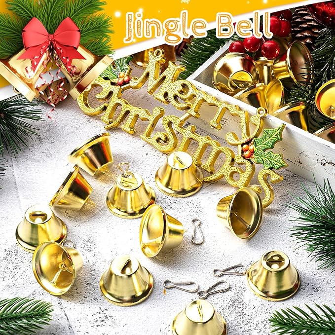 Gejoy 30 Pieces Craft Small Brass Bells for Crafts Mini Vintage Bells with Spring Hooks Tiny for Hanging Wind Chimes Making Dog Training Doorbell Wedding Decor, 1.65 x 1.5 Inch (Gold)
