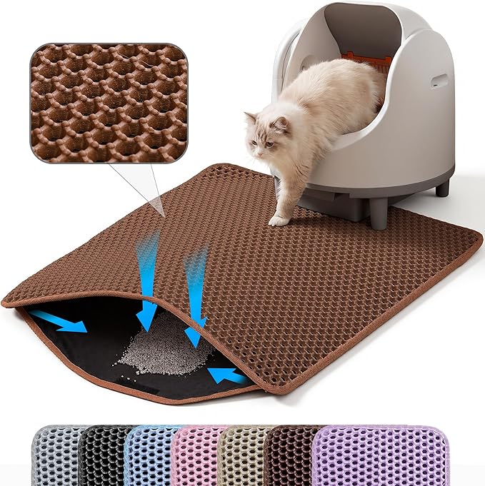 Jumbo Cat Litter Mat, 46x26 Inches Double Layer Honeycomb Litter Trapping Mat, Non Slip Waterproof Urine Proof Extra Large Cat Litter Box Mat, Kitten Supplies and Essentials, XXL, Brown