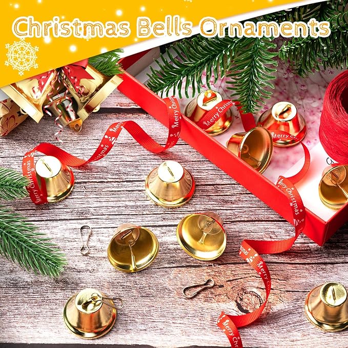Gejoy 30 Pieces Craft Small Brass Bells for Crafts Mini Vintage Bells with Spring Hooks Tiny for Hanging Wind Chimes Making Dog Training Doorbell Wedding Decor, 1.65 x 1.5 Inch (Gold)