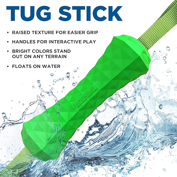 Playology HOUND2O Dog Toys | Tug Stick Floating Outdoor Toy for Dogs | Bright Green Fetch Toy for Tug of War