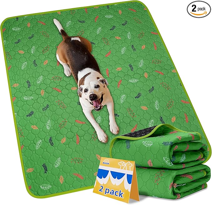 Sunheir 2-Pack Extra Large Reusable Dog Mat for Floor, Dog Playpen, Non-Slip Waterproof Super Absorbent Washable Pee Pads for Dogs, Pet Whelping Pads, Potty Training - Green, 36" x 41"