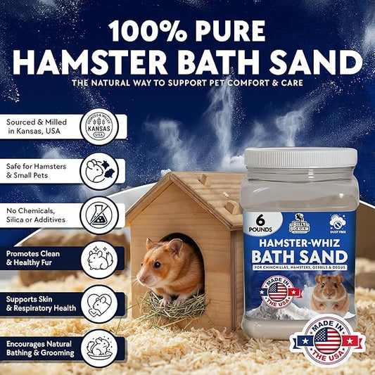 6 LB. Hamster Sand Bath - Dust Free, All Volcanic Ash for Fur Health - Sand Bath for Chinchillas, Gerbils, Mice, Degus & All Small Pets - Made in USA - Hamster Accessories by Billy Buckskin