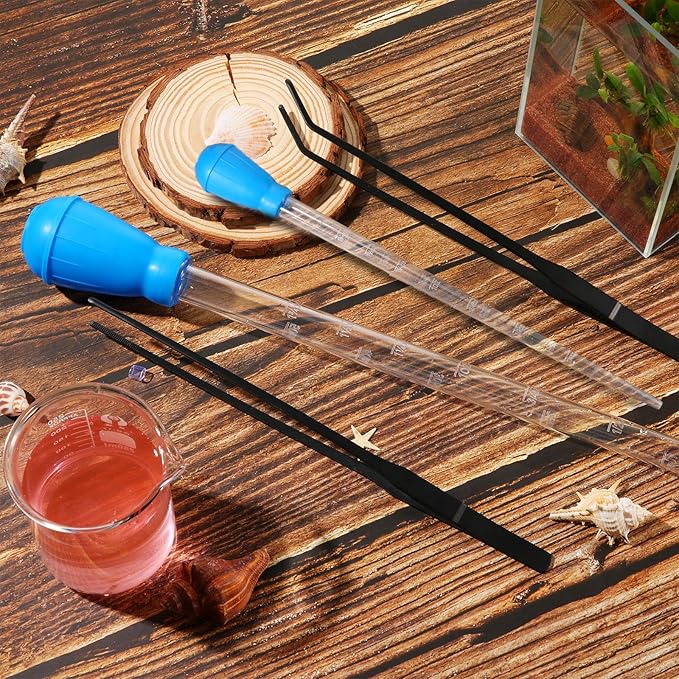 Weewooday 2 Pieces Aquarium Coral Feeder with 2 Pieces Stainless Steel Feeding Long Tweezers Syringe Spot Coral Feeder Reptile Feeding Tools for Aquatic Plant Reef Anemones Lionfish (Blue, Black)