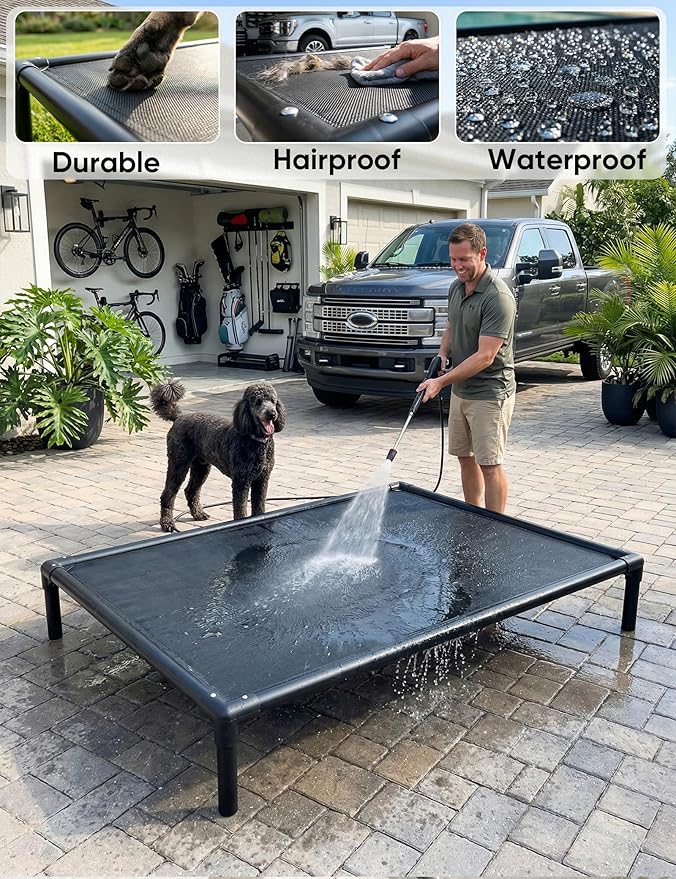 suddus Elevated Dog Bed Waterproof Outdoor, Portable Raised Dog Bed, Dog Bed Off the Floor, Chew-Proof Dog Bed Easy Clean Indoor or Outdoor Use，XX-Large, 56 * 37.5 * 9in, Grey