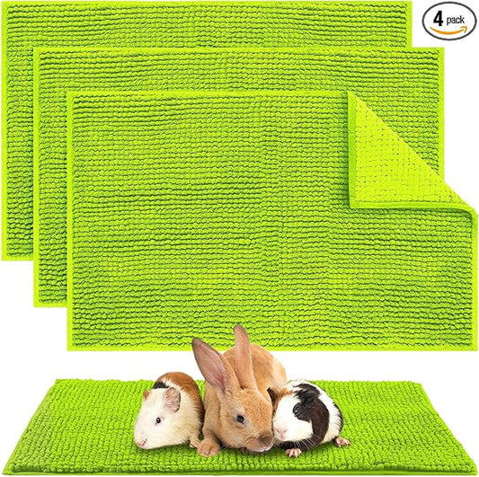 Amylove 4 Pcs Guinea Pig Cage Liner Washable Fleece Pee Pads Pet Dog Cat Bedding Training Mat for Small Animal Guinea Pig Puppy Bunny Hamster(16 x 24 Inch,Rectangular,Green)