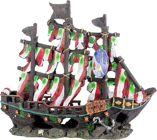 Penn-Plax Deco-Replicas Striped Sail Shipwreck - Realistic Aquarium Shipwreck Ornaments - Durable Resin Nautical Decor for Freshwater & Saltwater Fish Tanks - 14 x 5.5 x 13 Inches, Medium Size