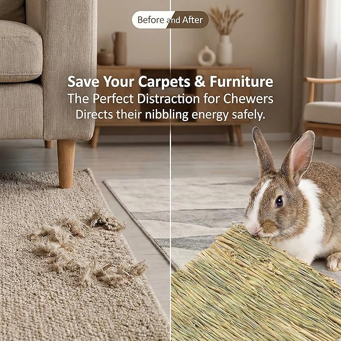 Sukh 3PCS Natural Rabbit Grass Mats - Hand Woven Hay Cage Bed Mat, Pet Cooling Sleeping Nest & Chew Toys for Bunny Hamster Chinchilla Guinea Pig Mouse Bird Small Animals