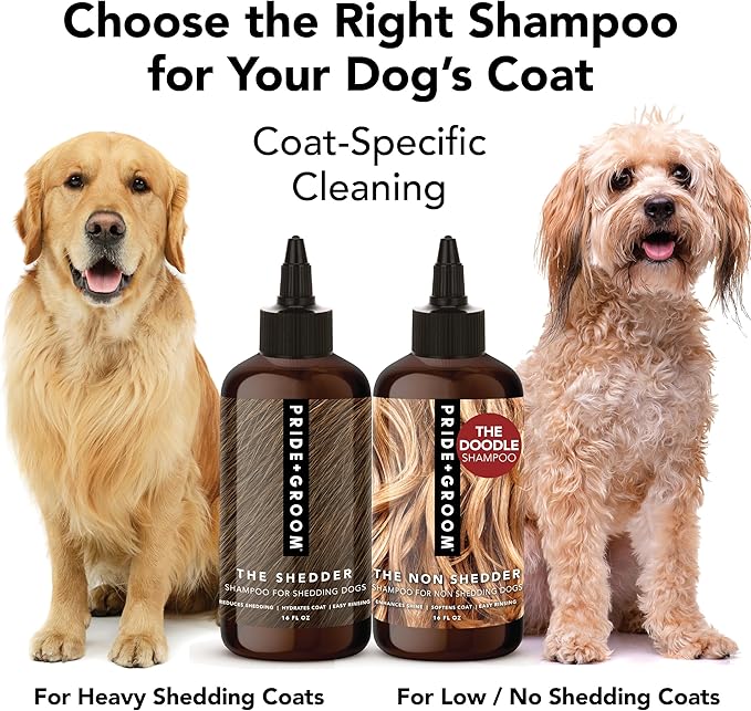 Pride and Groom The Non Shedder | Dog Grooming Shampoo for Doodles and Dogs that Do Not Shed | Tearless All Natural Body Wash with Coat-Specific Ingredients that Enhance Shine – 16oz
