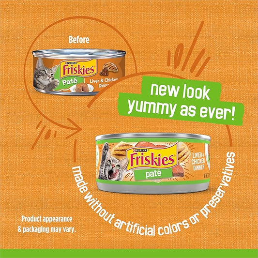 Friskies Purina Wet Cat Food Pate, Liver and Chicken Dinner - 5.5 oz. Cans (Pack of 48)