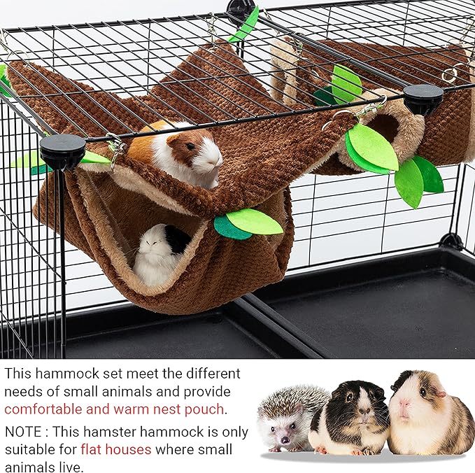 Small Animal Hammock - Hanging Hammock & Tunnel Hideout for Guinea Pig Hamster Parrot Rat Chinchilla - Warm Swing Plush Cage Bed Washable Pet Hammock