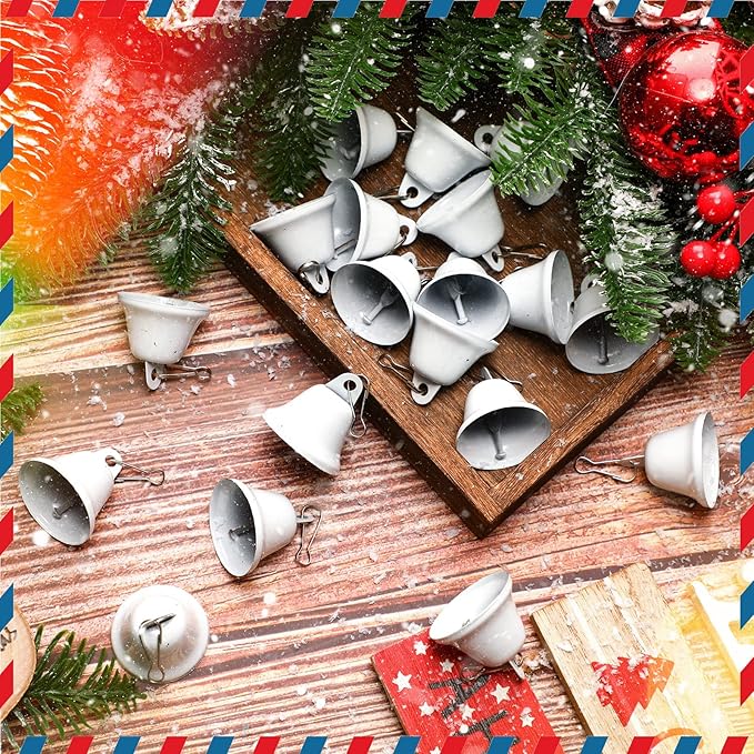 Gejoy 30 Pieces Craft Small Brass Bells for Crafts Mini Vintage Bells with Spring Hooks Tiny for Hanging Wind Chimes Making Dog Training Doorbell Wedding Decor, 1.65 x 1.5 Inch (White)