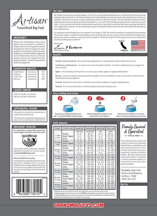 Grandma Lucy's Artisan Pre-Mix Dog Food, Grain Free and Freeze-Dried - 8Lb Bag