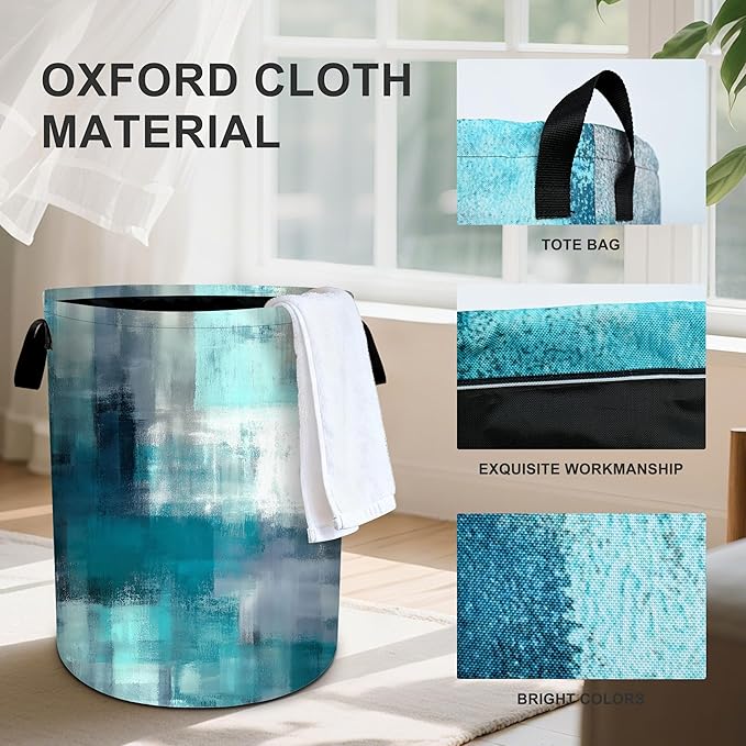 Teal Laundry Basket Storage Bin Foldable Laundry Hamper Clothes Storage Bucket Organizer 19.6x15.7 Inch For Laundry Room/Bedroom/Bathroom