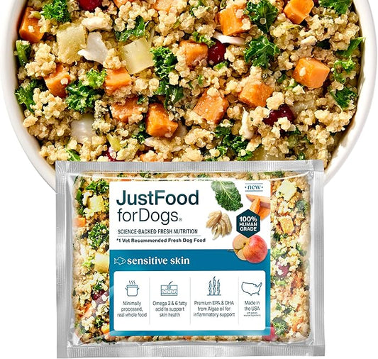 Just Food For Dogs Sensitive Skin Dog Food, Frozen Fresh Pet Meals and Toppers for Skin and Coat, Human Grade, Fortified with Omega 3, Highly Digestible, White Fish - 18-oz, 7 pack