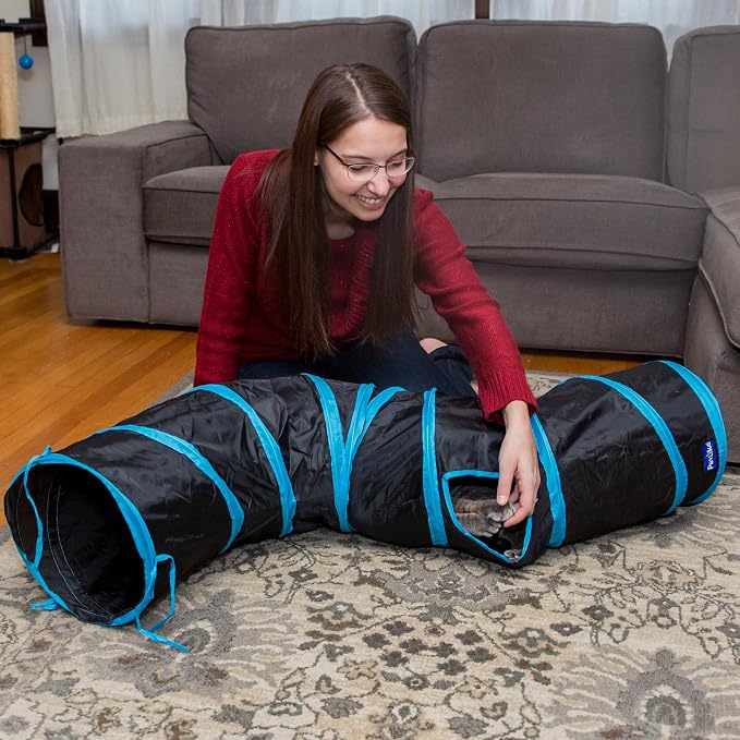 PetLike S Cat Tunnel Collapsible Pop-up Pet Tube Hideaway Play Toy with Ball (1 Way, Black)