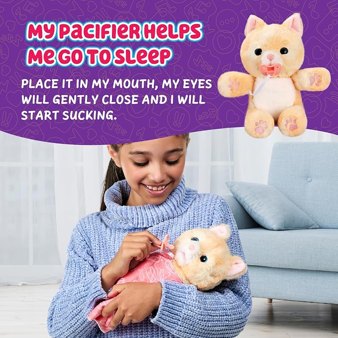 Little Live Pets Cozy Dozys Ginger The Pet Cat Toy, Interactive Plush Electronic Cat with 25+ Sounds, Soft Bedtime Kitty Toys for Kids of Ages 4+