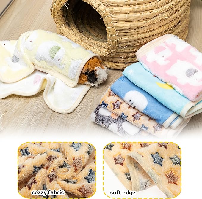 CUSOZWO Guinea Pig Bedding Mat - 6 Pack Fleece Soft Warm Small Animal Blankets for Rat Rabbit Hamster Chinchilla Hedgehog Lizard - Washable Small Pet Cage Liners Sleep Mat Bedding Accessories