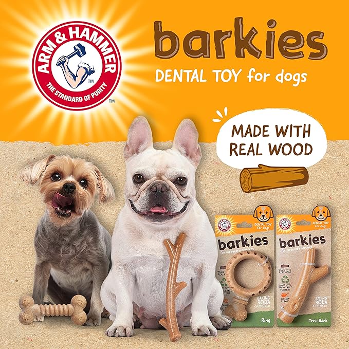 Arm & Hammer for Pets Barkies Ring Compressed Wood Chew Toy for Dogs, 5.5 Inch, Peanut Butter Flavor, Splinter-Free and Safer Than Real Sticks, Faux Stick Wood Blend Chew Toy