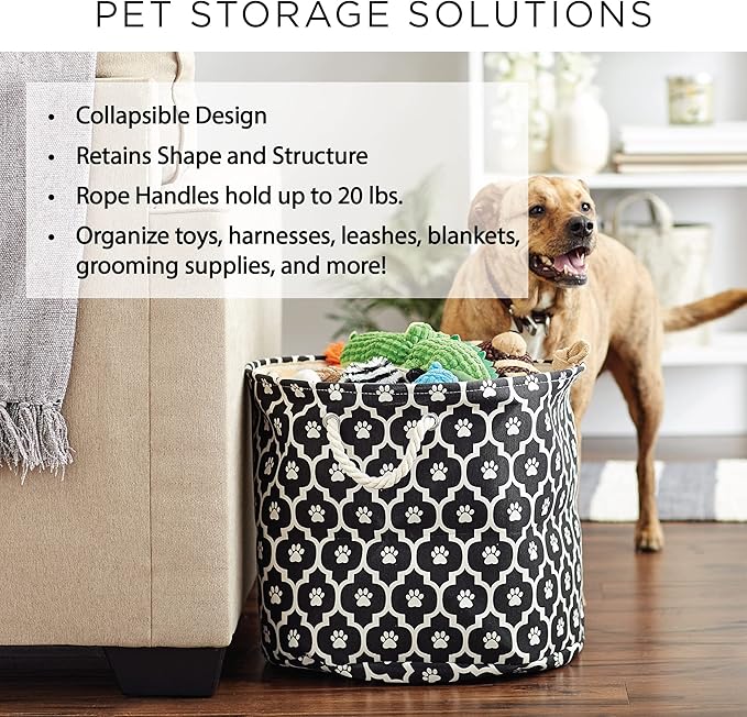 Bone Dry Pet Storage Collection Lattice Paw Print, Gray, Medium Round
