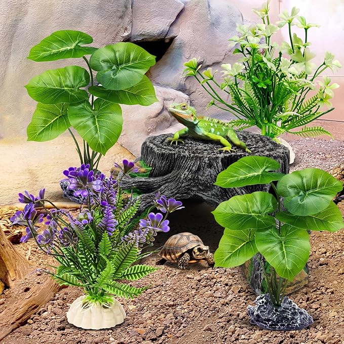 GOZILLA Fish Tank Plants, Reptile Artificial Plastic Plants, Reptile Plants for Terrarium, Aquarium Decorations Resin Pedestal Ornaments for Fish Tank Accessories Set.(4PCS/C-Set)