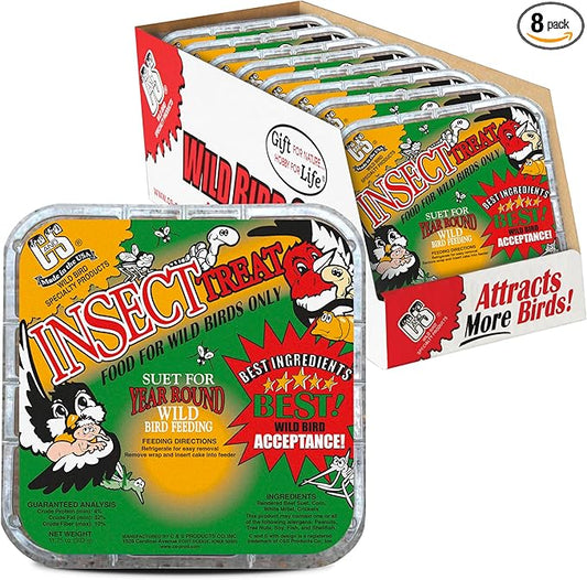 C&S Insect Suet Treat, Suet Cakes for Wild Birds Including Woodpeckers, Wrens, Chickadees, Nuthatches and Robins, Pack of 8