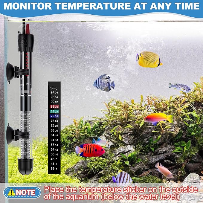 Dreyoo 2 Set 100W Submersible Aquarium Heater, Adjustable Aquarium Fish Tank Heater with 4 Thermometers Stickers and Suckers, Adjustable Knob Thermostat for Marine Saltwater and Freshwater