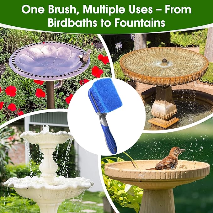 Bird Bath Cleaner, Hummingbird Feeder Cleaning Brushes, Non Scratch Scrub Brush with Large Ergonomic Handle and PVC Bristles for Bird Feeder, Bath Accessories, Fountain, Concrete Outdoor Cleaning