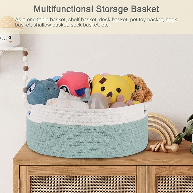 Small Woven Basket with Gift Bags and Ribbons, Empty Baby Gift Baskets for Kids Women Men, Shelf Storage, Small Cat Dog Pet Toy Boxes, 13”x 9”x 5.5”, Light Green