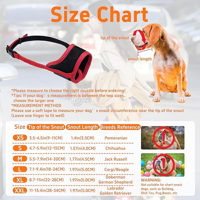 Seyezo Soft Breathable Dog Muzzle - Air Mesh Nylon, Adjustable, 6 Sizes (Red, XL)