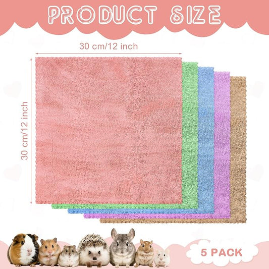 SmoothNovelty 5 Pcs Waterproof Guinea Pig Blankets Washable Small Animal Pee Pad Pet Blanket Sleep Bedding Mats Absorbent Guinea Pig Cage Liner Reusable Pet Sleep Pad(Colorful,12" X 12",Classic)