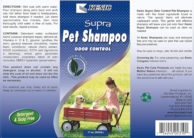 Kenic Supra Odor Control Dog Shampoo, Deodorizing Deep Clean, Naturally Derived Ingredients, Eliminates Tough Pet Odors, Made in USA