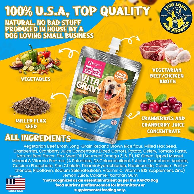 VitaGravy Dog Food Topper for Dry Dog Food Wet Dog Food in Herb Roasted Chicken Delicious Flavour. Dogs Love Rich Gravy Texture than Bone Broth for Dogs. Farmers Dog Food toppers, Pet Food, 3.5oz, 3Pk