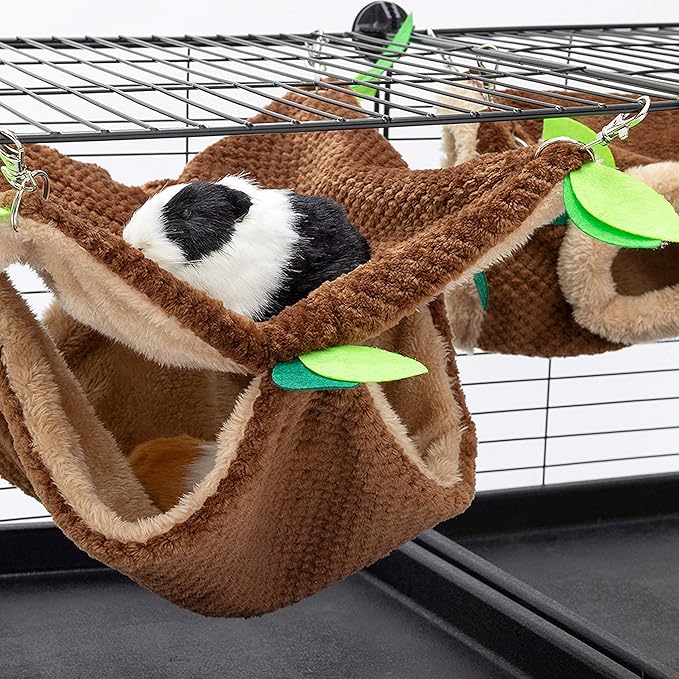 Small Animal Hammock - Hanging Hammock & Tunnel Hideout for Guinea Pig Hamster Parrot Rat Chinchilla - Warm Swing Plush Cage Bed Washable Pet Hammock