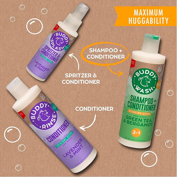 Buddy Grooming Wash 2 in 1 Dog Shampoo, Green Tea & Bergamot, 16 oz. Bottle