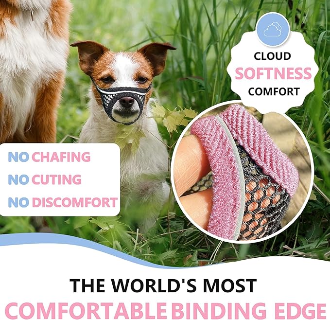 Dog Muzzle, Soft Mesh Muzzles for Small Dogs, Chihuahua Shih Tzu Yorkie Pom, Short Snout Mouth Guard for Barking Biting Grooming, Breathable Adjustable Puppy Muzzle(Cherry-red, XS)