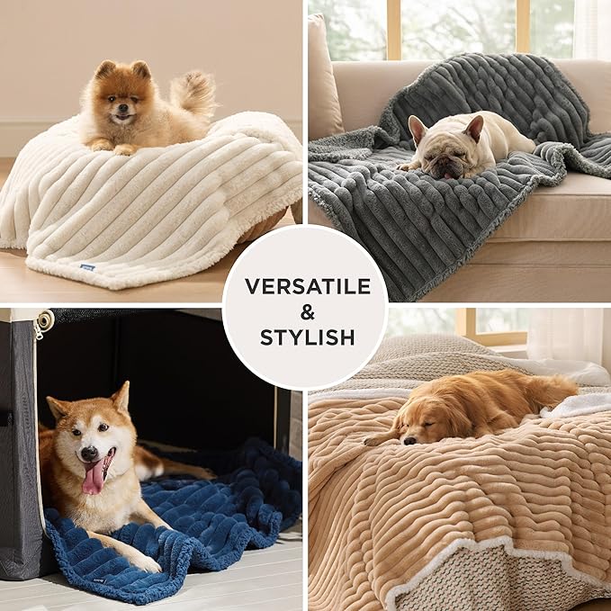Bedsure ComfyFleece™ Waterproof Dog Blankets for Medium Dogs - Soft Puppy Cat Blanket Corduroy Fleece Washable, Cozy Calming Reversible Furniture Protection for Pet Kitten Doggy,30"x40", Camel Brown