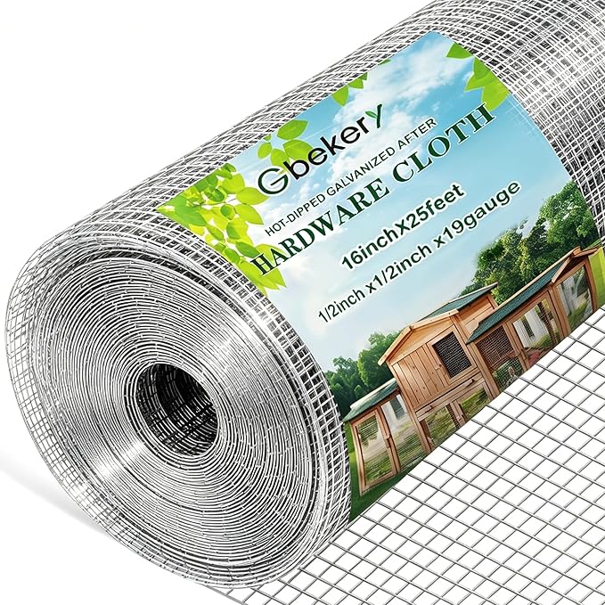 Gbekery Hardware Cloth 1/2 inch 16in x 25ft 19 Gauge, Hot-dip Galvanized After Welding Chicken Wire Mesh Roll Garden Plant Welded Metal Wire Fencing Roll, Rabbit Cages Snake Fence