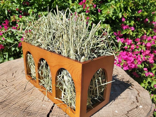 "Closed Bottom Hay Feeder Natural Pine Wood Arch Guinea Pig Hay Rack with Option to Attach to Cage (Warm Cherry with Bottom)