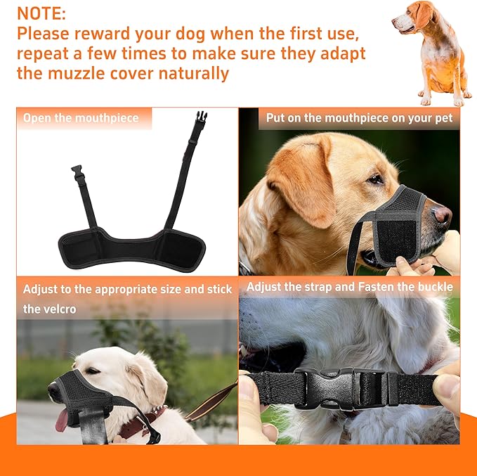 Seyezo Dog Muzzle, Soft Breathable Muzzle for Small Medium Large Dogs, Air Mesh Nylon Muzzle Cover Prevent Biting Barking Chewing, Adjustable Drinkable Pet Muzzle 6 Sizes(Black,XXL)
