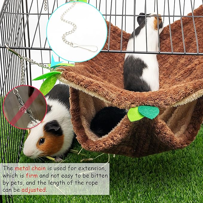 Small Animal Hammock - Hanging Hammock & Tunnel Hideout for Guinea Pig Hamster Parrot Rat Chinchilla - Warm Swing Plush Cage Bed Washable Pet Hammock with 5.9" Chian