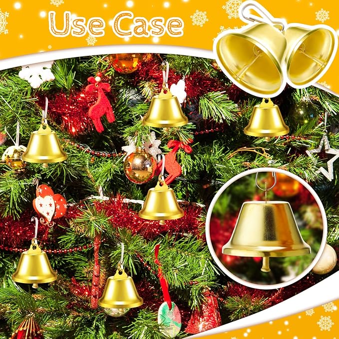 Gejoy 30 Pieces Craft Small Brass Bells for Crafts Mini Vintage Bells with Spring Hooks Tiny for Hanging Wind Chimes Making Dog Training Doorbell Wedding Decor, 1.65 x 1.5 Inch (Gold)