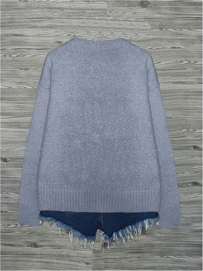 WDIRARA Women's Cat Graphic Sweater Long Sleeve Crew Neck Knit Tops Casual Knitwear