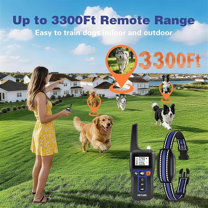 Dog Bark Collar 2 Dogs(7-120Lbs) - 2 in 1 Dog Training Collar with Remote, 3300Ft Waterproof Automatic Bark Collar for Large Medium Small Dogs, Beep, Vibration (1-100) and Humane Shock (1-100)
