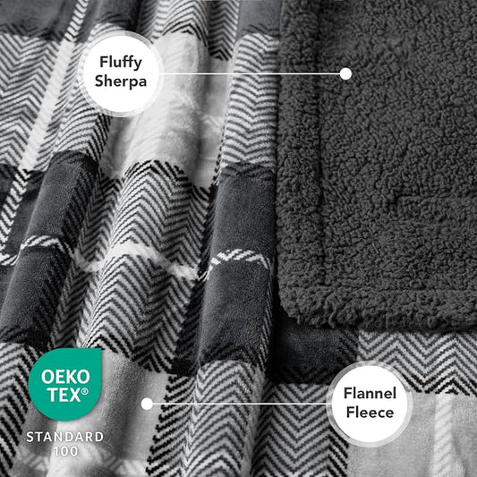 PetAmi Dog Blanket for Small Medium Dogs and Cats, Soft Sherpa Fleece Pet Blanket Throw Puppies Kittens, Reversible Plush Couch Cover Protector Sofa Bed Crate, Machine Washable, 60x40, Plaid Dark Gray