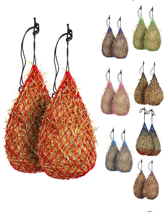Majestic Ally 2 pcs Slow Feed 42” Hay Net for Horses, Strong Small 2x2” Holes, Nylon Rope Hanging, Adjustable Travel Feeder for Trailer and Stall, Simulates Grazing, Reduce Waste