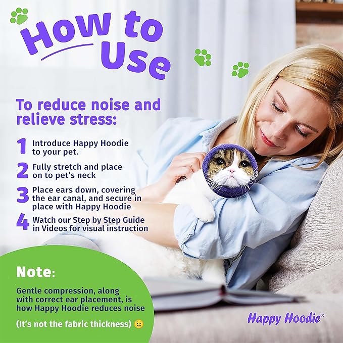 Happy Hoodie The Original Dog & Cat Calming Band - American Brand - Anxiety Relief/Noise Protection-Grooming-Thunder-Fireworks (XS, Purple) - Since 2008