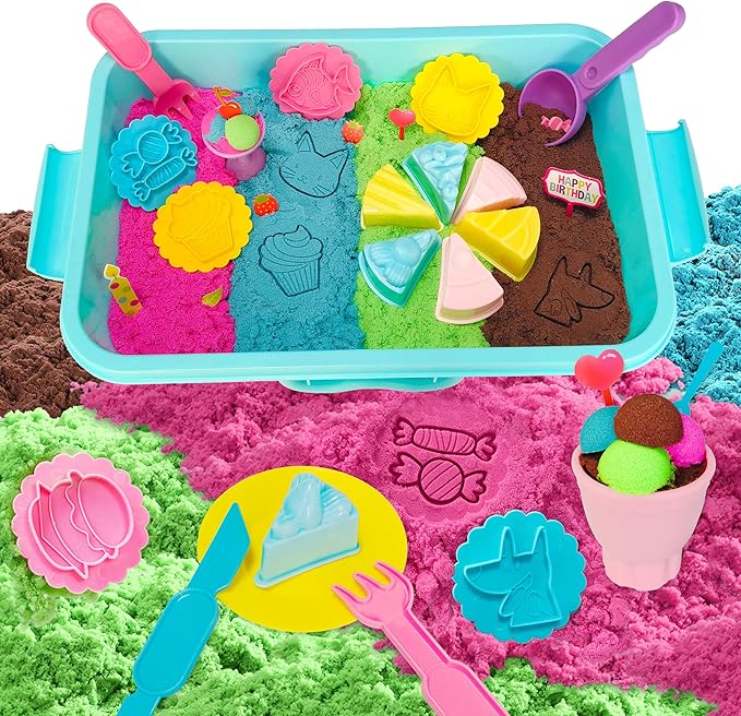 Carolart Sensory Bin,Ice Cream and Cakes Sensory Kit,Kids Play Sand Kit,Sandbox with Sensory Sand Girls and Boys,Sensory Toys for Kids 3 4 5 6 Year Old